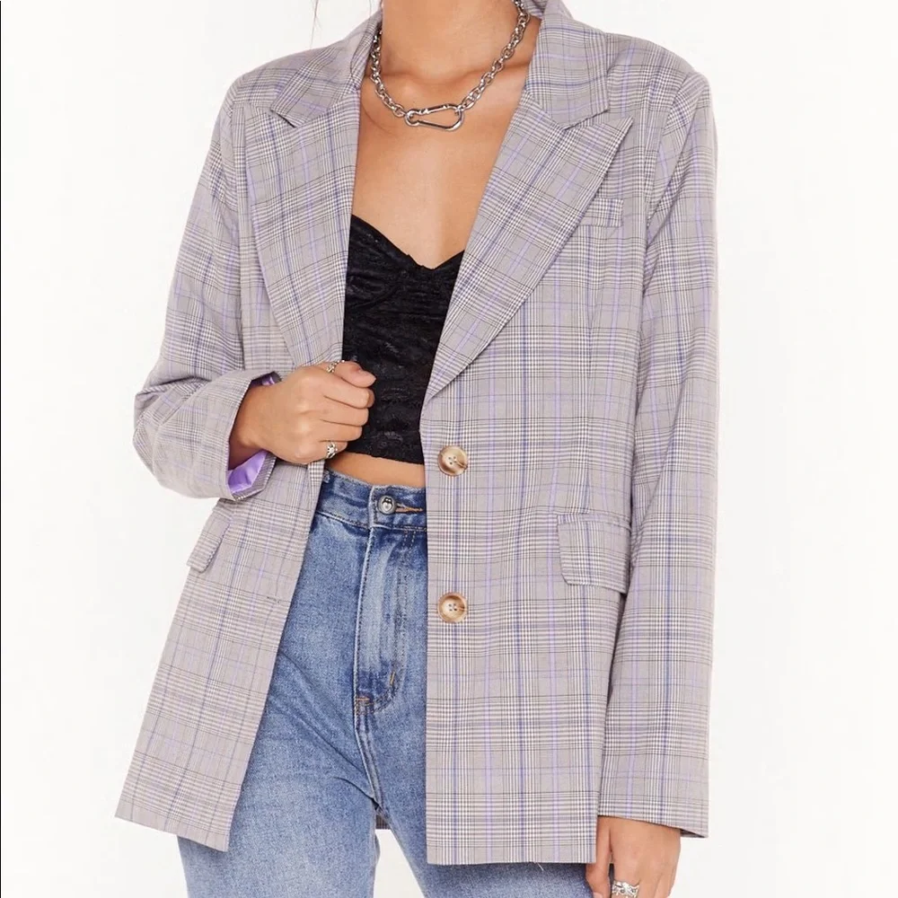 Nasty Gal The Morning After check oversized blazer - Picture 1 of 5